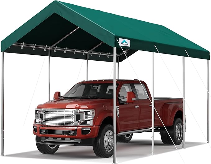 ADVANCE OUTDOOR 10x20 ft Heavy Duty Carport Potable Car Canopy Garage Party Tent Boat Shelter, Adjustable Height from 9.5 ft to 11 ft, Green