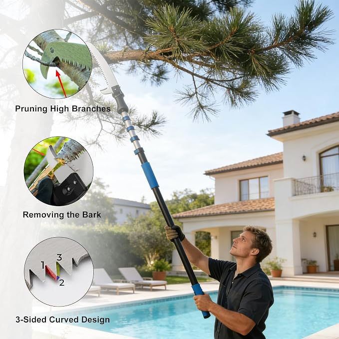Manual Pole Saw for Tree Trimming, 18FT Reach Telescoping Extension Pole Tree Pruner with 24" Blade, Hand Pole Saw for Cutting High Branches, Detachable Pruning Saw for Garden Yard Maintenance