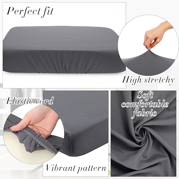 Newwiee 12 Pcs Patio Outdoor Cushion Covers Replacement Waterproof Stretch Sofa Couch Cushion Covers Washable Individual Couch Slipcovers Set Furniture Protector for Pets(20-27 Inch,Dark Gray)