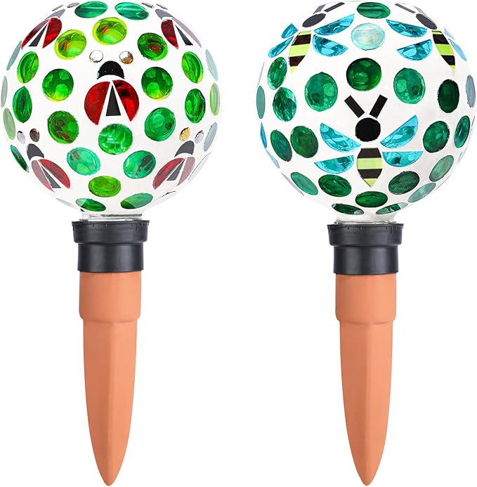 Terracotta Plant Watering Globes Mosaic Self Watering Spikes 2 Pack for Indoor Outdoor Plants Automatic Plant Waterer Plant Watering Devices for Garden Home Decor