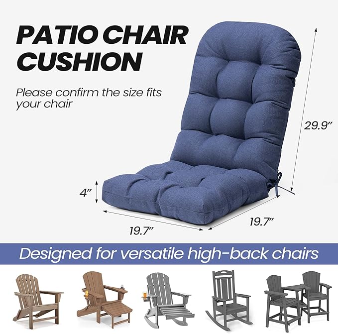 Crestlive Products Adirondack Chair Cushion Outdoor Rocking Chair Cushions Water & Fade Resistant 50x20x4 Inch High Back Patio Chair Cushions Set of 2 Thick Patio Replacement Cushion, Sky Blue