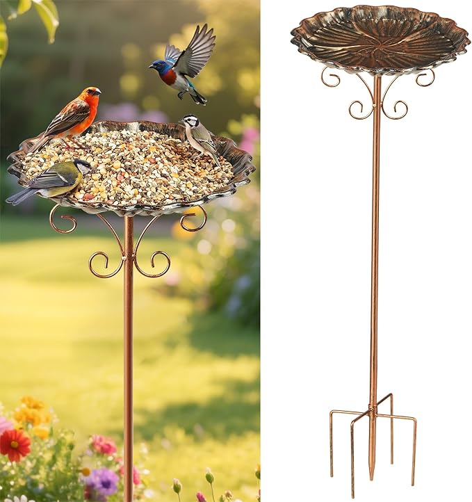 Bird Feeders Station Tray, Pole Stand Station Outdoor Accessory, 30 Inch Metal Feeder Bird Bath for Attracting Wild Birds Hummingbirds