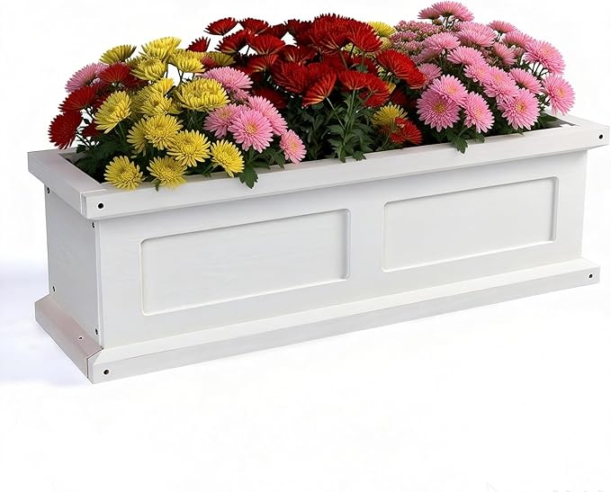 NAVREX 3-Foot Outdoor Flower Window Box, Wall-Mounted Whitewash Window Boxes Planters for Outside Balcony/Windowsills, Patio & Garden or Railing, Fir Wood Window Flower Boxes, Assembly Required