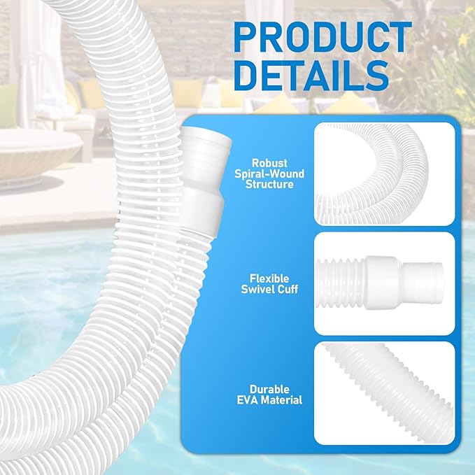 2Pack 1.25×59in EVA Pool Professional Hoses with 2026 Upgrade Flexible Tube Head and 2 Brackets for Above Ground Swimming Pools Pump Replacement Vacuum Heavy Duty Hose Pool Supply (White)