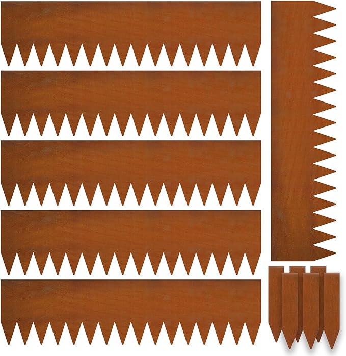 Corten Steel Edging 6 Pack 10" H x 40" L Metal Garden Edging, Metal Landscape Edging Hammer-in Steel Landscaping Thickened Pre-Rusted Steel Edging with 6 Clips and Gloves for Lawn Yard (20Ft Total)