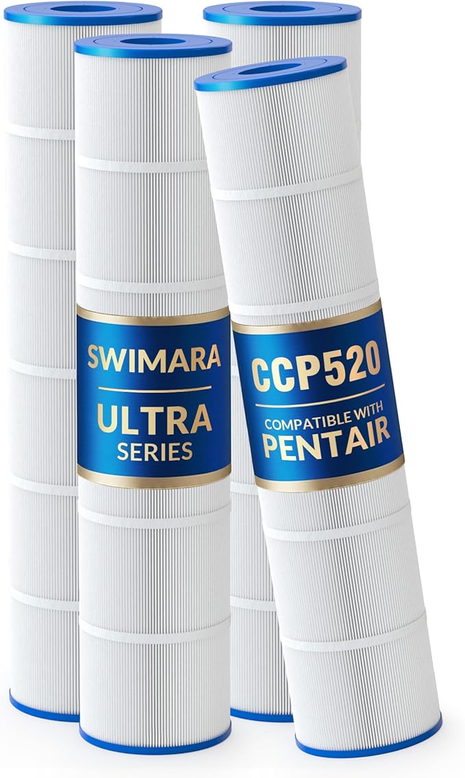 CCP520 PCC130 178585 R173578 817-0131, 5 oz+ Trilobal Fabric Pool Filter Cartridges, Compatible with Pentair Clean & Clear Plus 520 (#160332) & Waterway 525, 4-Pack, Ultra Series
