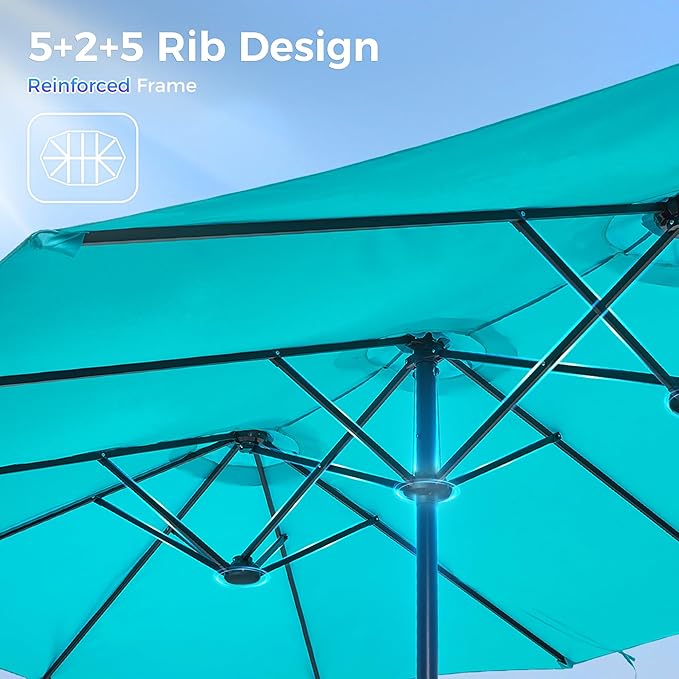 SUPERJARE 13FT Outdoor Patio Umbrella with Base Included, Double Sided Pool Umbrellas with Fade Resistant Canopy, Large Table Umbrella for Deck, Market, Backyard - Light Blue