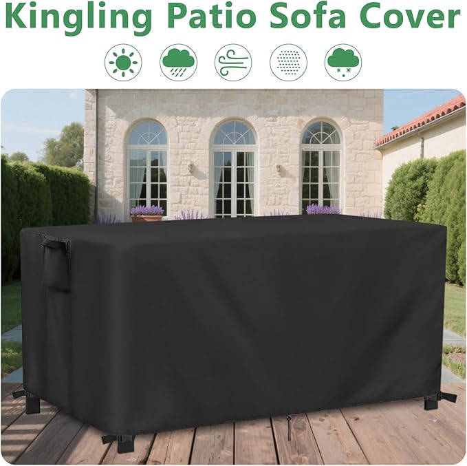 Kingling Outdoor Bench Cover for 3-Seat Aluminum Sofa, Patio Sofa Covers Waterproof for Outdoor Seating Loveseat Covers Heavy Duty Couch Cover-73 W x 26" D x 25" H Inch(Black)