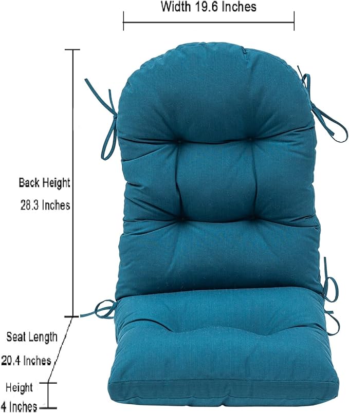 QILLOWAY Outdoor High Back Chair Cushion for Adirondack, All Weather Rocking Chair Cushions Thick Padded Replacement for Patio Furniture,Peacock Blue