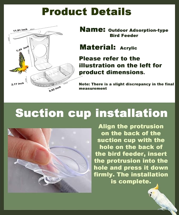 2PCS Clear Window Bird Feeder with Strong Suction Cups, Large Transparent Outdoor Type, Removable Seed Tray with Drainage Holes, Weatherproof & Sleek Streamlined Design, Ideal Gift for Bird Lovers (2)