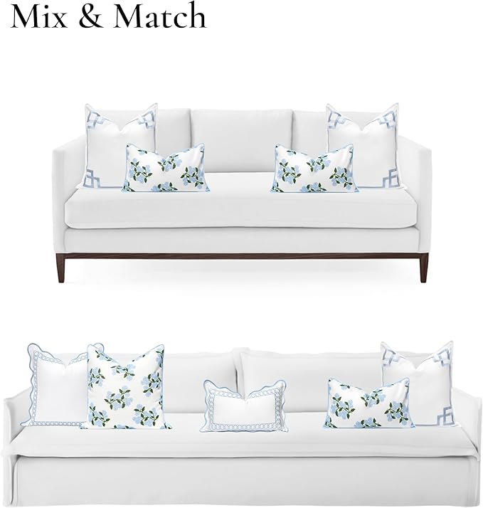 Hofdeco Premium Coastal Patio Indoor Outdoor Lumbar Pillow Cover Only, 12"x20" Water Repellent for Backyard, Couch, Baby Blue Print Hydrangea Flower