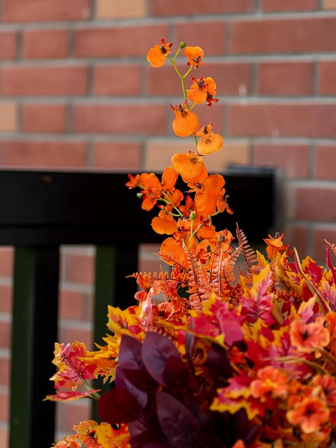 17 Bundles Artificial Fall Flowers for Outdoor Faux Fall Orchid Mums Flowers for Outside Garden Yard Window Thanksgiving Autumn Decor Fall Decorations for Home