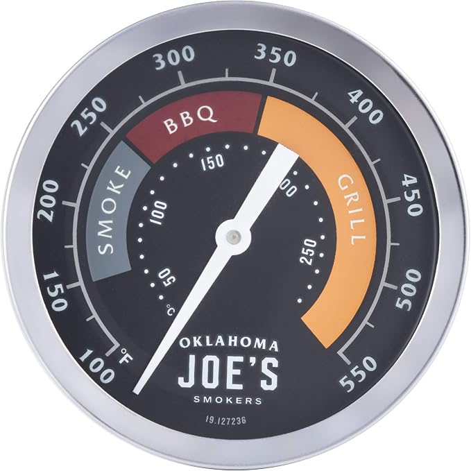 Oklahoma Joe’s Highland Offset Smoker Cover, Black & Oklahoma Joe's 3695528R06 Temperature Gauge , Silver