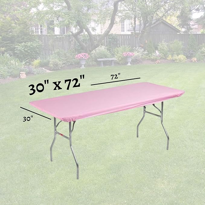 Kwik-Covers 6' Rectangle Plastic Table Covers 30" x 72", Bundle of 5 (Pink)