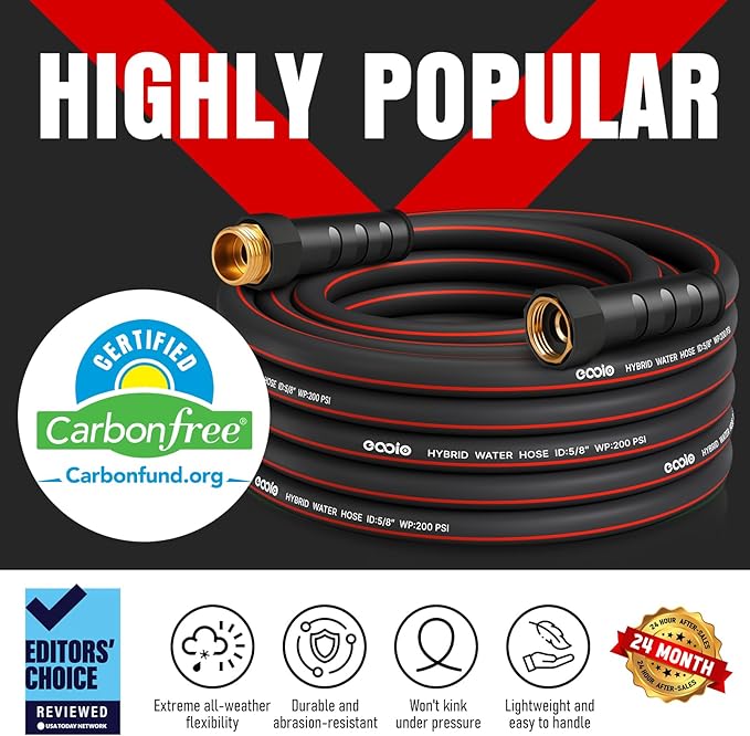 Heavy Duty Garden Hose 100ft, NON-EXPANDABLE Flexible Water Hose, Kink Resistant Lightweight Hybrid Hose, Leakproof Hose Male to Female Fittings