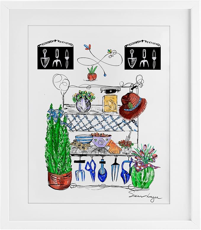 Stupell Industries Spring Gardening Potting Shed White Framed Print Under Glass design by Susan Lugar, 21 x 17
