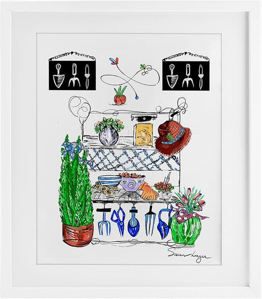 Stupell Industries Spring Gardening Potting Shed White Framed Print Under Glass design by Susan Lugar, 16 x 13