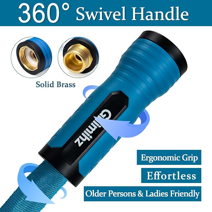 Garden Hose 100 ft, Made of TPE (BetterThan PVC/Hybrid Polymer), Lightweight yet Durable Water Hose with Ergonomic Grip, Drinking Water Safe Material, All-Weather, 3/4" GHT Fittings
