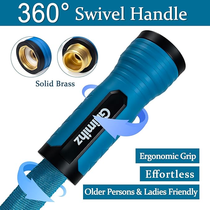 Garden Hose 50 ft, Made of TPE (BetterThan PVC/Hybrid Polymer), Lightweight yet Durable Water Hose with Ergonomic Grip, Drinking Water Safe Material, All-Weather, 3/4" GHT Fittings