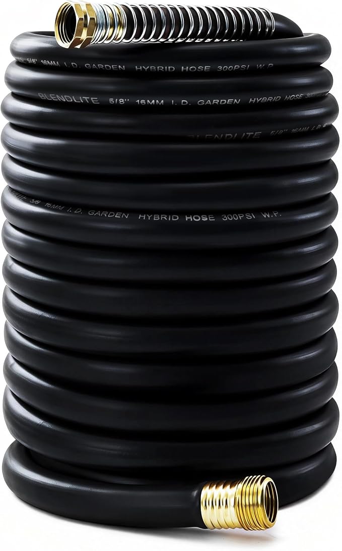 5/8" x 150ft Garden Hose, -40℉ To 190℉ Hot/Cold, Heavy Duty,Flexible, 300psi Working, 1000psi Burst, 3/4" Brass Fittings with Hose Protector Coil Spring for Outdoor,Yard, Farm