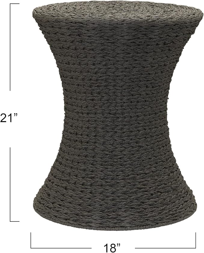 Household Essentials Handwoven Paper Rope Stool with Hourglass Shape, Gray
