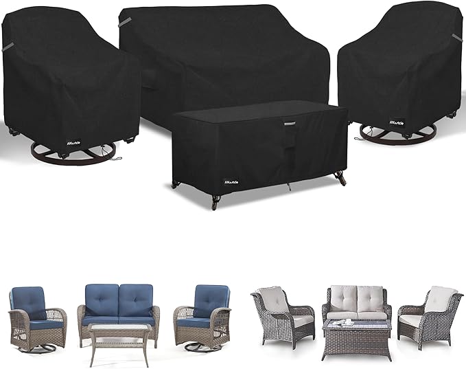 ANartcle Patio Furniture Covers 4 Piece Set, 600D Waterproof Heavy Duty Outdoor Furniture Covers,Fit Wicker Patio Loveseat, Swivel Rocker Chair and Coffee Table,Black