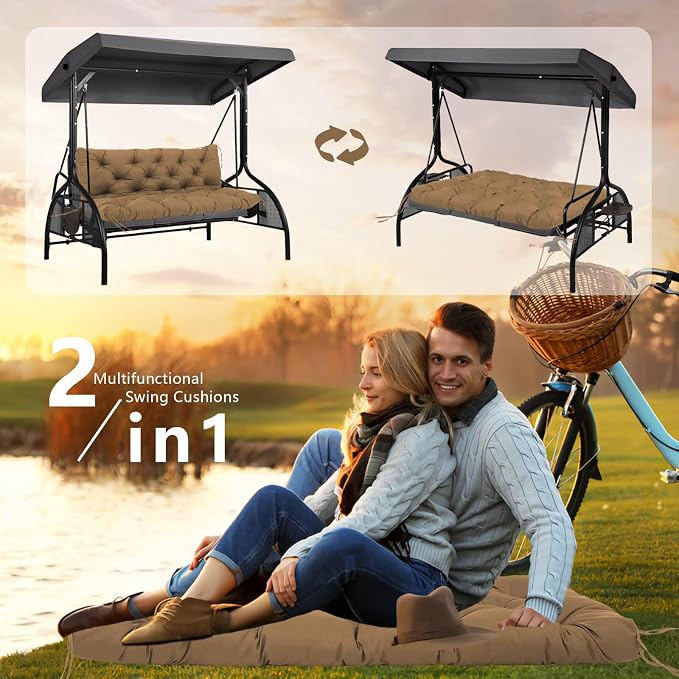 5" Thick Waterproof Porch Swing Cushion 48 x 40 in 3 Seater Replacement Outdoor Swing Cushions with Back Support Patio Swing Cushion for Outdoor Bench Furniture