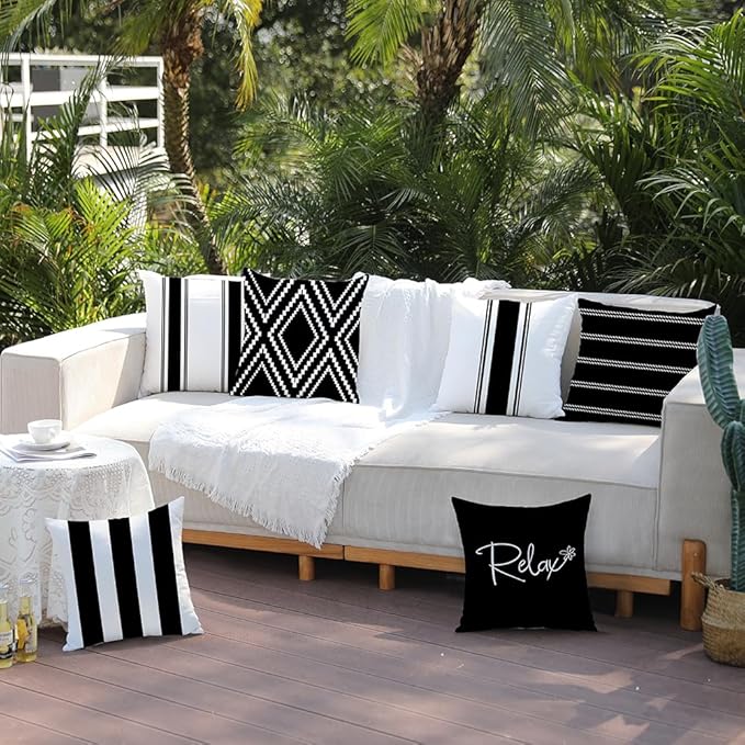 DFXSZ Outdoor Pillow Covers 16x16 Inch Set of 4 Waterproof Modern Geometry Throw Pillows Outdoor Summer Waterproof Decor for Patio Funiture Garden Polyester Cushion Covers 013A