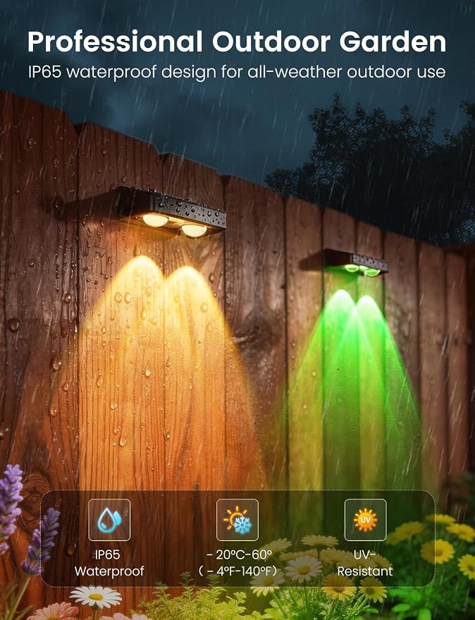 Solar Fence Lights Outdoor, 12 Pack Color Changing Fence Lights Solar Powered with 9 RGB Colors & 11 Lighting Modes, IP65 Waterproof Dusk to Dawn Fence Lights for Patio, Deck, Wall, Backyard
