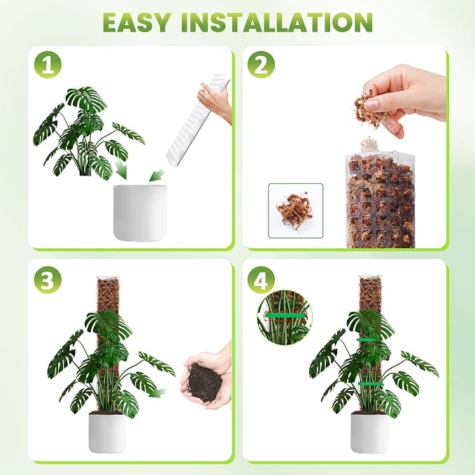 Bluepro 24 Inch 6 Pcs Plastic Moss Pole for Plants Monstera, 6×24'' Plant Poles for Climbing Plants, Plant Support for Indoor Plants Work with Sphagnum Moss