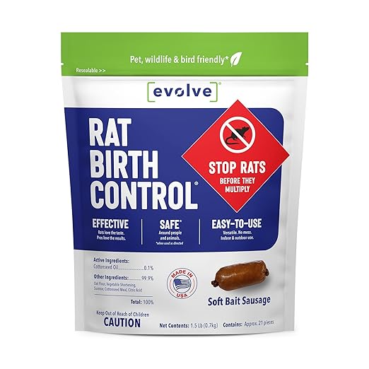 Evolve Rat Birth Control Soft Bait Sausages – 1.5 lbs | Scientifically Proven Rat Population Control | Not a Poison, Long-Term Population Management (Packaging May Vary)