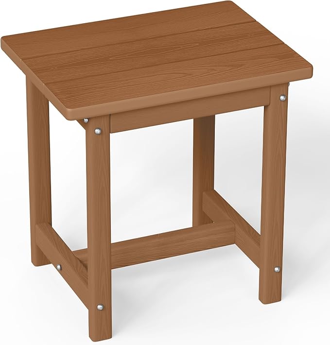 Outdoor Side Table – 17" HDPE Adirondack Side Table,Sturdy Small Outdoor Tables, Weather-Resistant & Easy Assembly Patio End Tables for Garden, Balcony, Porch & Poolside (Teak)