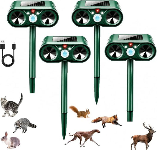 2026 New Solar Ultrasonic Animal Repeller Sonic Deer Repellent Devices -4 Pack Waterproof Motion Sensor Animal Deterrent Devices Outdoor Cat, Rabbit, Skunk,Squirrel,Racoon Repellent for Yard Garden