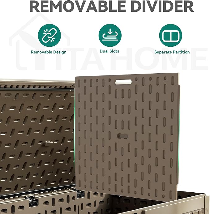 YITAHOME 320 Gallon Extra Large Deck Box, Double-Wall Resin Outdoor Storage Box with Flexible Divider for Patio Cushions Garden Tools, 1000lbs Load Capacity, Lockable & Waterproof (Light Brown)
