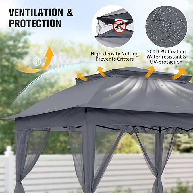COOS BAY Pop up Gazebo 11x11, Instant Canopy Tent with Mesh Netting, Patio Gazebo with 121 Square Feet of Shade, 4 Weight Bags Included, Dark Gray