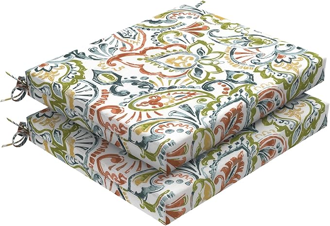 DYTXIII Set of 2 Outdoor Chair Cushions, Water Resistant 18.5"x16"x2" Square Seat Cushion for Patio Dining Chairs, High-Density Replacement Pads for Indoor Outdoor Furniture - Paisley Botanical