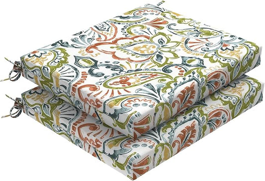 DYTXIII Set of 2 Outdoor Chair Cushions, Water Resistant 18.5"x16"x2" Square Seat Cushion for Patio Dining Chairs, High-Density Replacement Pads for Indoor Outdoor Furniture - Paisley Botanical