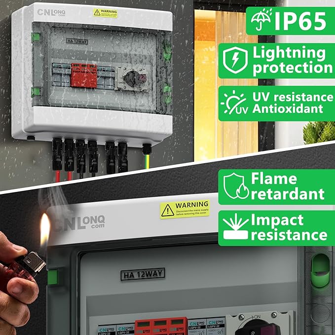 2 String Solar PV Combiner Box 2 in x20A 1 Out x 32A IP65 DC1000V 32A Disconnect Switch with Surge Protector and 20A PV Fuse, Circuit Breaker Outdoor IP65 Waterproof for Solar Panels System