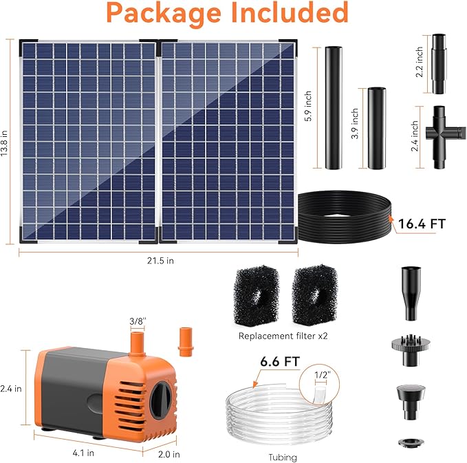 POPOSOAP Solar Fountain Pump Outdoor, 35W Solar Powered Water Pond Pump with 480GPH Adjustable Flow Rate for Garden Pond Fish Waterfall Hydroponics Pool