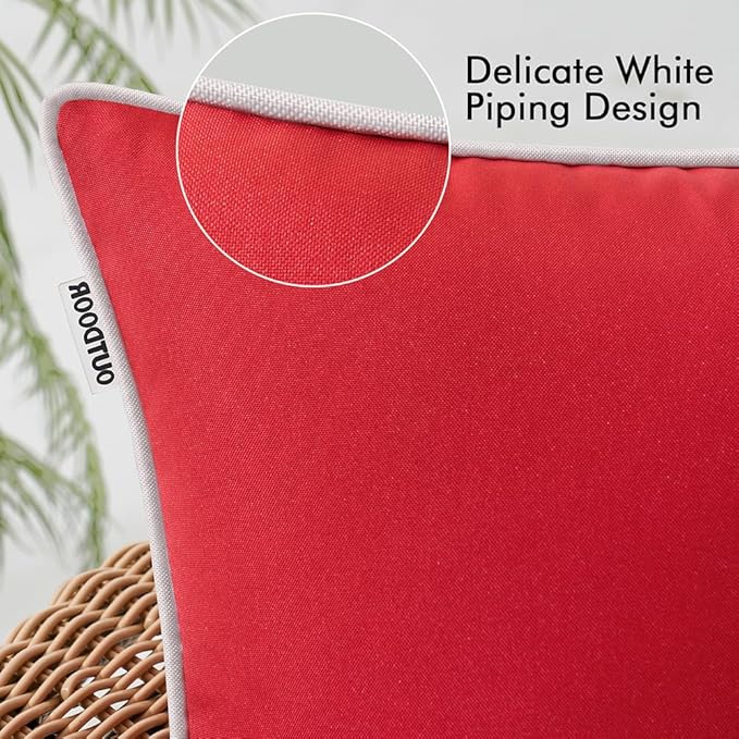 MIULEE Pack of 2 Outdoor Waterproof Pillow Covers Decorative Lumbar Throw Pillows Solid Color Farmhouse Couch Cushion Covers for Patio Tent Bed Sofa Living Room 12x20 Inch Red
