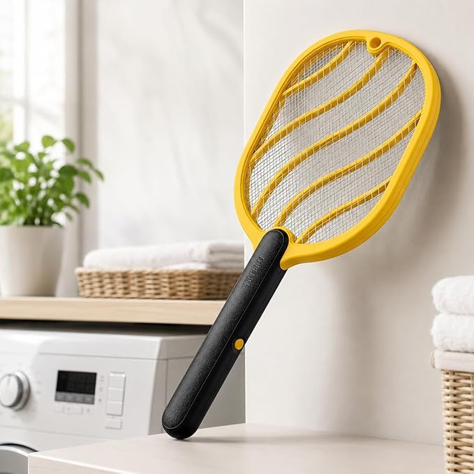 Electric Fly Swatter – Battery Powered Bug Zapper Racket with 2 AA Batteries Included, 3-Layer Safety Mesh, Handheld Fly Zapper for Indoor, Outdoor, Home, Bedroom, Kitchen, Office, Backyard, Patio