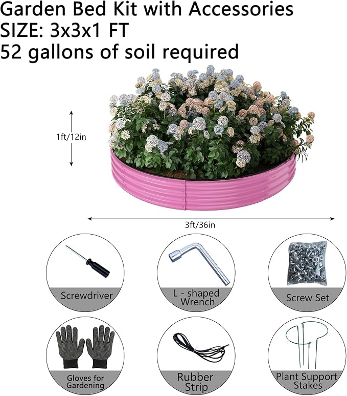 ZFHgarden Galvanized Metal Planter Round Raised Garden Bed Kit for Gardening Outdoor，3x3x1ft Grow Garden Box Raised Flower Bed，Round Galvanized Planter Outdoor Large Metal Fire Pit Ring