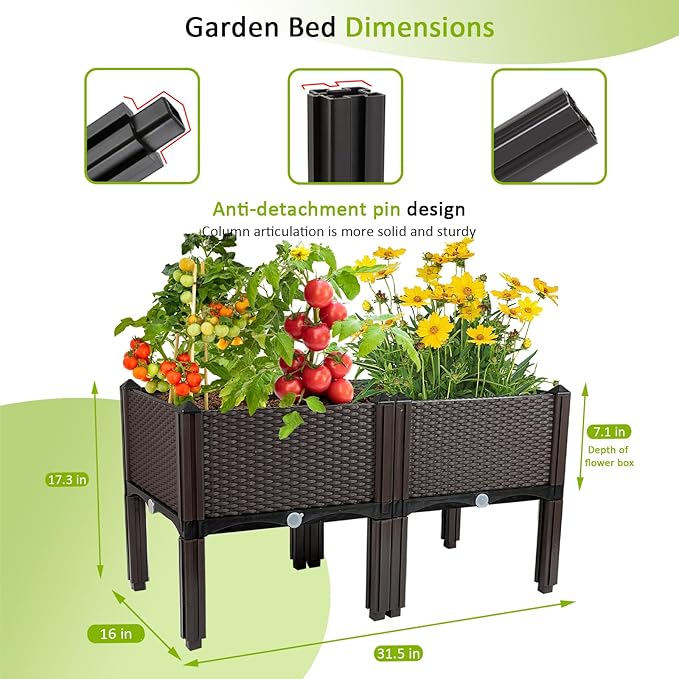 Raised Garden Bed Planters for Outdoor Plants with Legs Elevated Rectangular Planter Boxes Garden Patio Balcony Deck for Planting Flowers, Vegetables, Tomatoes, and Herbs