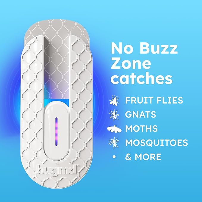 BugMD No Buzz Zone Fruit Fly Traps for Indoors with Honey Scent Bait & UV Light – Gnat Traps for House Indoor, Plug In Fly Trap Indoor, Bug Zapper Alternative, Mosquito Trap for Home