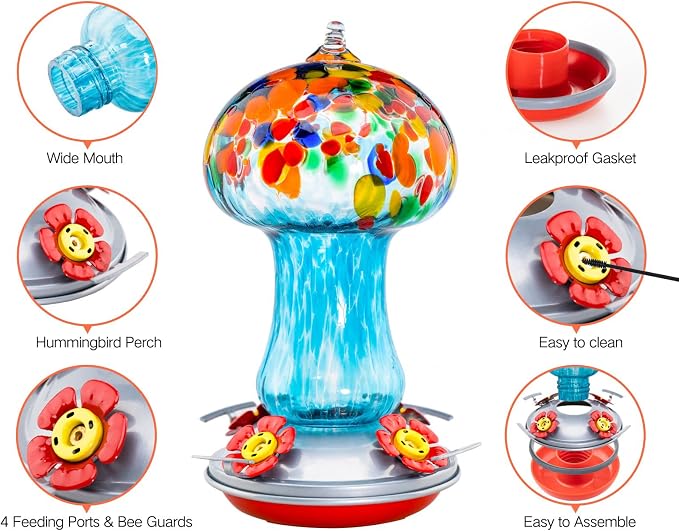 Muse Garden Gifts for Women Hummingbird Feeders for Outdoors Hanging Ant and Bee Proof, Blown Glass Hummingbird Feeder with Ant Moat, Christmas Gardening Gifts for Women Mom, 28OZ, Tropical Islands | Muse Garden Gifts for Women Hummingbird Feeders for ...