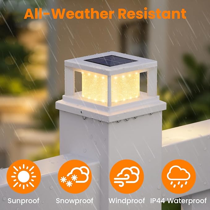 Mlambert 12 Pack Solar Post Lights Outdoor, 2 Modes LED Fence Cap Light for 4x4 Post, Waterproof Deck Light Patio Garden Decor, Warm/Cool White, White