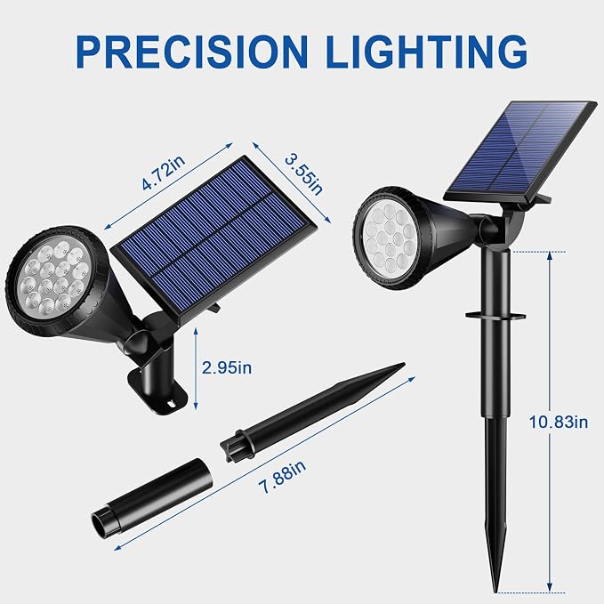 WELALO Solar Spot Lights Outdoor Waterproof IP65, 2 Pack 4 Lighting Modes Solar Powered Landscape Spotlights with Auto On/Off, Solar Garden Christmas Yard Pathway Wall Lights for Outside, Warm White