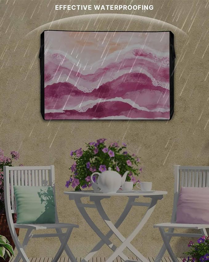 Outdoor TV Cover for Outside Flat Screen,Beach Ombre Water Ripple 600D Thick Waterproof Weatherproof Outdoor TV Screen Protector with Zipper for 70 to 75 Inch Flat Screens Rose Red Abstract Geometric