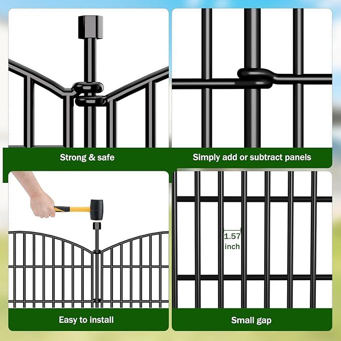 No Dig Decorative Garden Fence 10 Panels, 48 in (H) x 22.6 ft (L), Dog Fence Outdoor for Yard, Rustproof Metal Animal Barrier Ground Stakes Fencing for Garden, Patio, Flower Bed