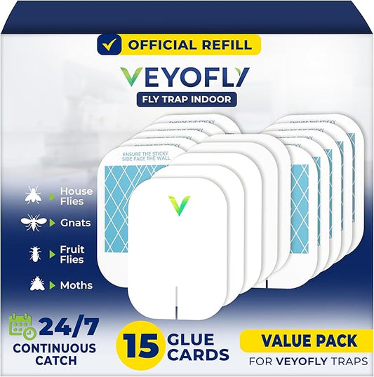 VEYOFLY Fruit Fly Traps for Indoors Official Refill, Gnat Trap Indoor Plug in, Bug Traps, Flying Insect Trap, Gnat Traps for House Indoor, Fly Trap Indoor for Home, Mosquito Catcher, Pack 15 Refills
